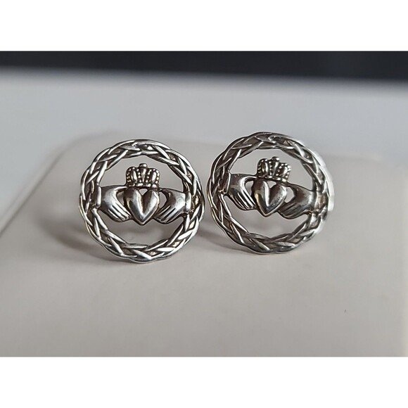 925 Sterling Silver Claddagh Stud Earrings Vintage Made In Ireland, READ - Picture 1 of 10